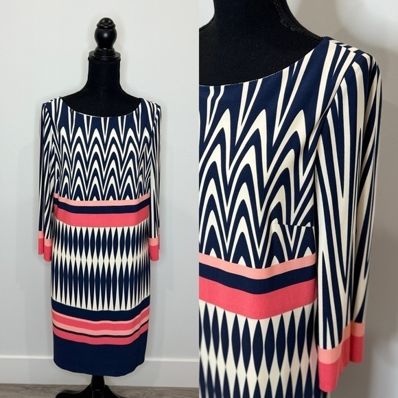 Eliza J Blue & Pink Shift A-Line Midi Dress (Size 12) - Picture 1 of 8